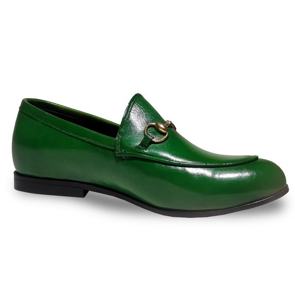 Bashwood Handmade Green Leather Loafers For Men